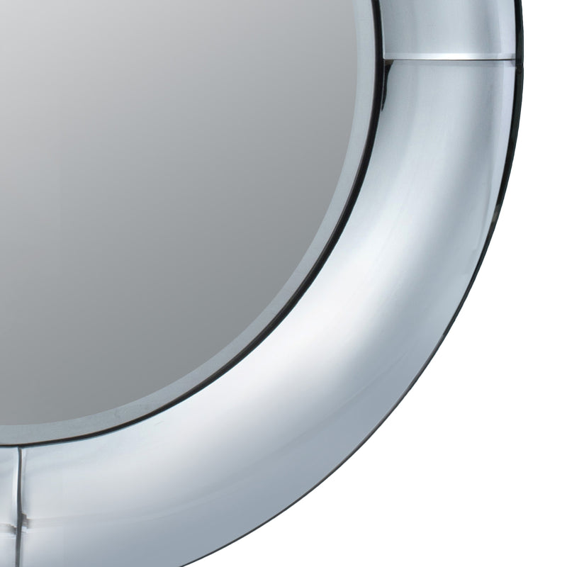 Modern Styled Round Mirror With Lustrous Wooden Frame Silver-zoom-