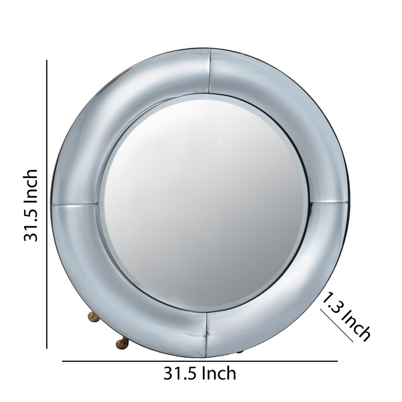 Modern Styled Round Mirror With Lustrous Wooden Frame Silver-zoom-