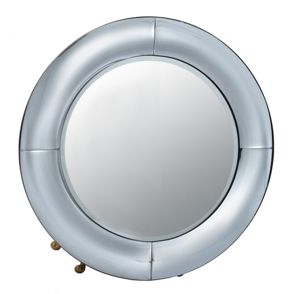 Modern Styled Round Mirror With Lustrous Wooden Frame Silver