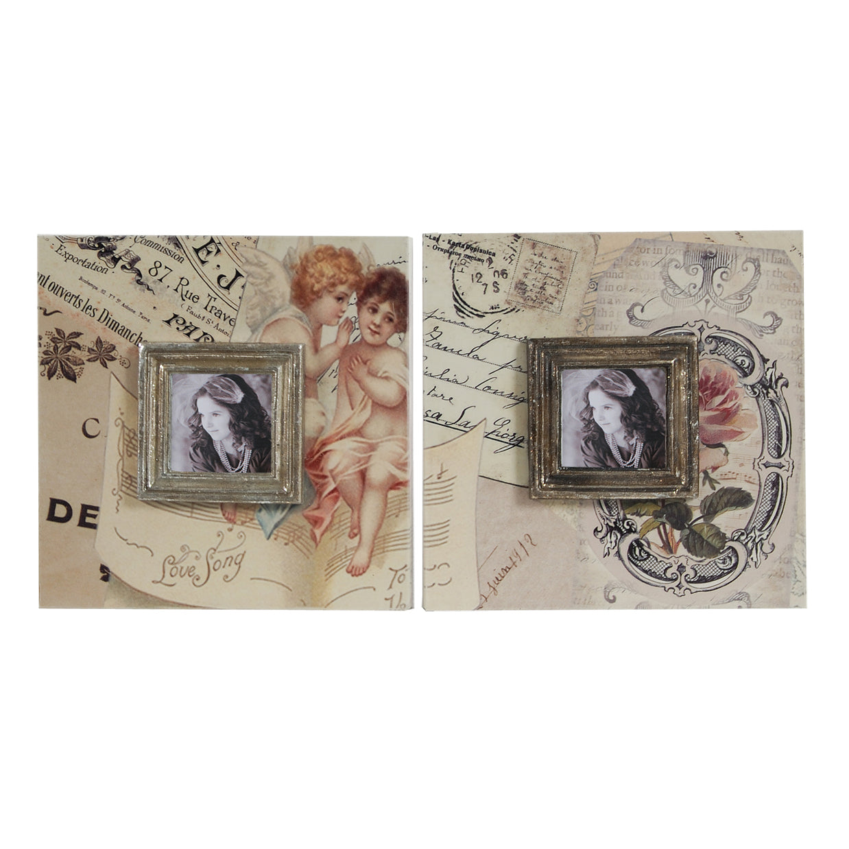 Victorian Style Rustic Square Metal Photo Frames Set Of 2 Bronze