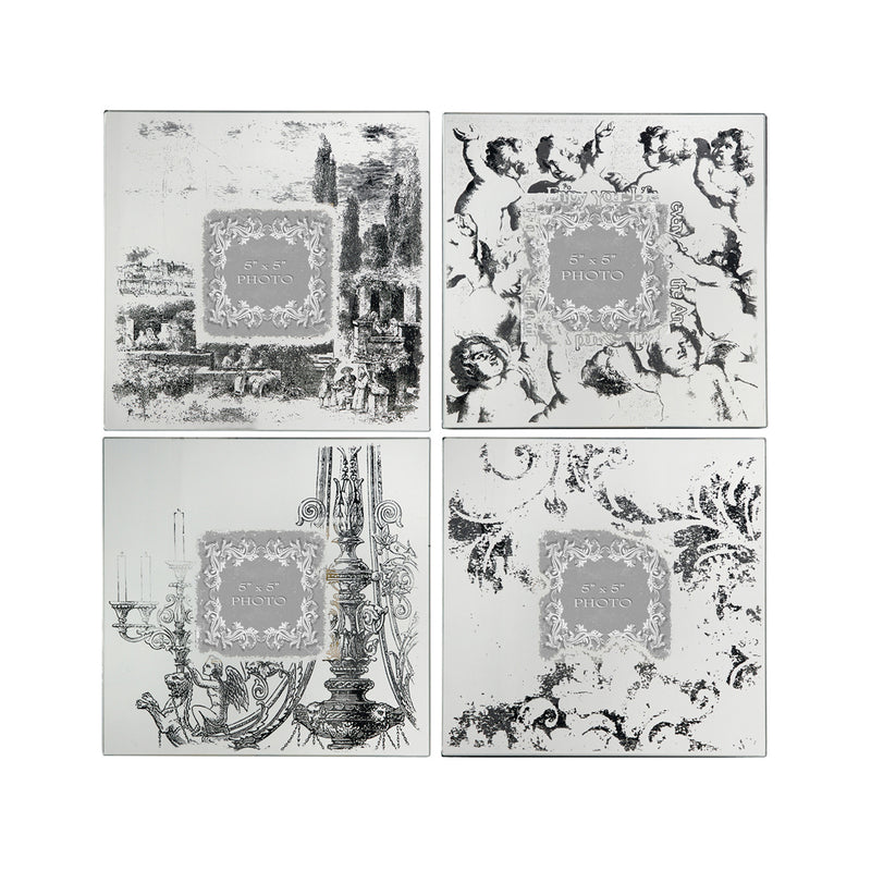 Modern Etched Wooden Photo Frames Small Set Of 4 Silver-zoom-