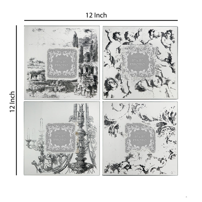 Modern Etched Wooden Photo Frames Small Set Of 4 Silver-zoom-