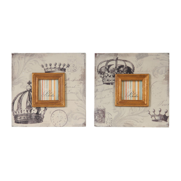 Traditional Style Square Wooden Photo Frames Set Of 2 Brown