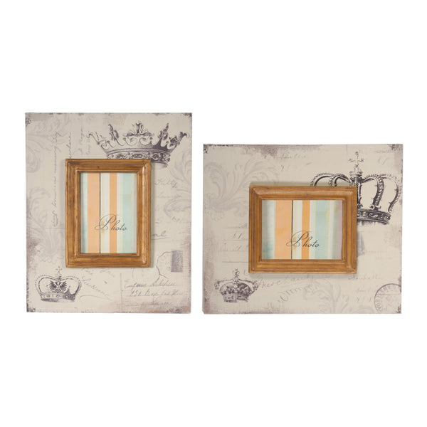 Traditional Style Rectangular Wooden Photo Frames Set Of 2 Brown
