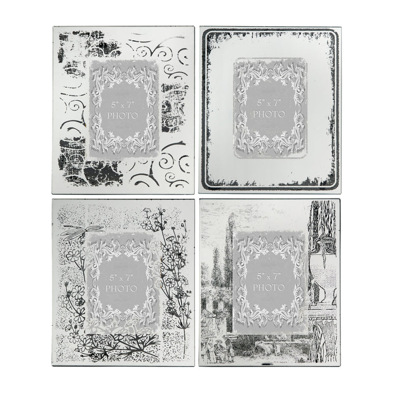 Modern Etched Wooden Photo Frames Large Set Of 4 Silver-zoom-