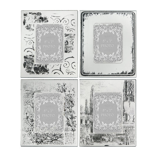 Modern Etched Wooden Photo Frames Large Set Of 4 Silver
