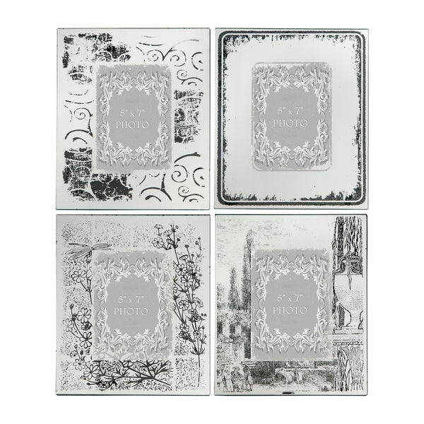Modern Etched Wooden Photo Frames Large Set Of 4 Silver