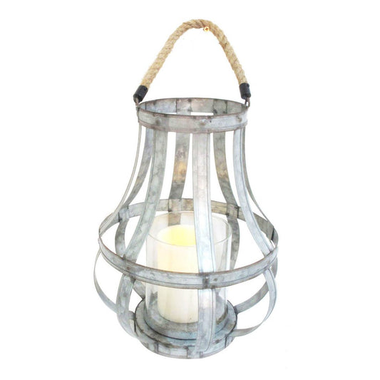 Transitional Metal Candle Holder With Rope And Glass Shade Gray