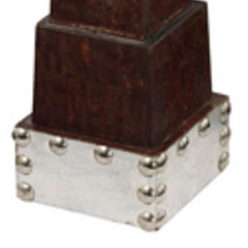 Traditional Style Wooden Candle Holder With Studded Design Brown-zoom-