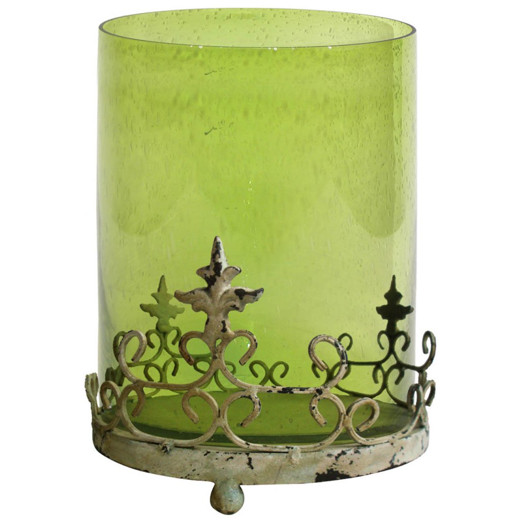 Antique Glass Shade Candle Holder With Metal Base Stand Green-zoom-1