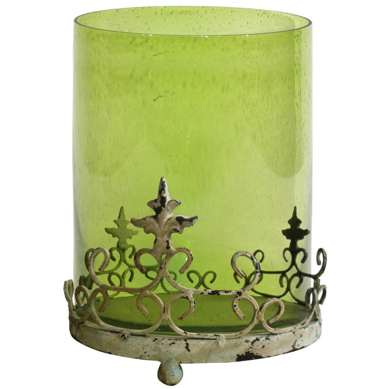 Antique Glass Shade Candle Holder With Metal Base Stand Green-zoom-