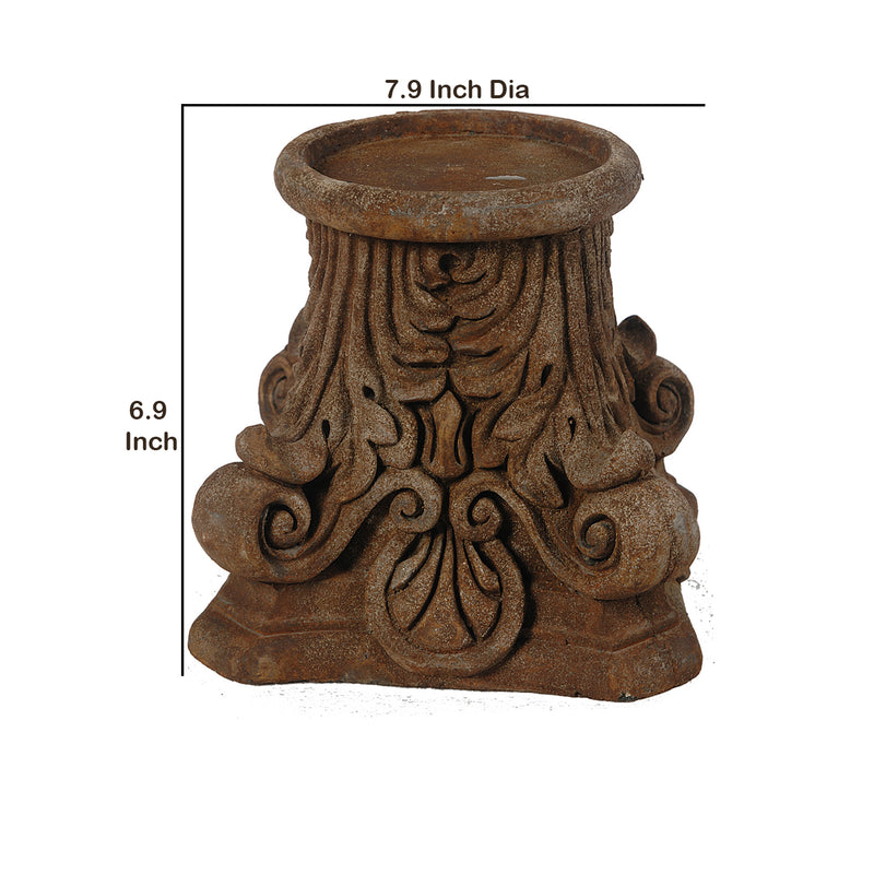 Traditional Style Ceramic Candle Holder With Carvings Brown-zoom-