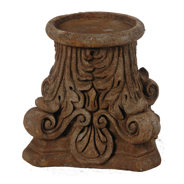 Traditional Style Ceramic Candle Holder With Carvings Brown