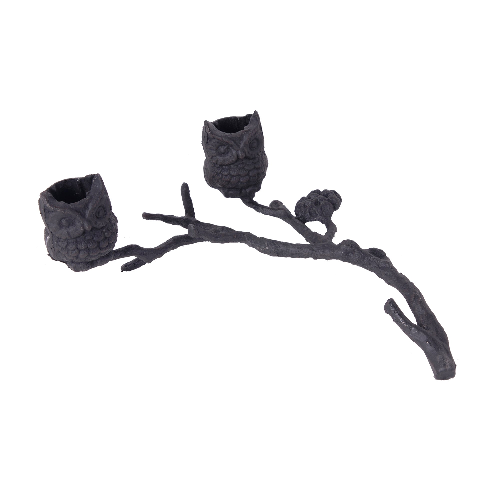 Modern Ceramic Candle Holder With Owls On A Branch Gray