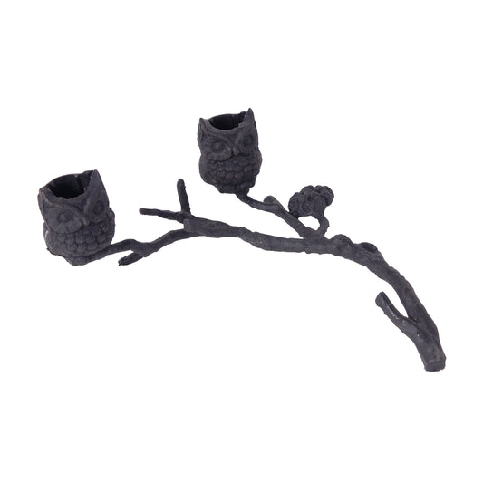 Modern Ceramic Candle Holder With Owls On A Branch Gray