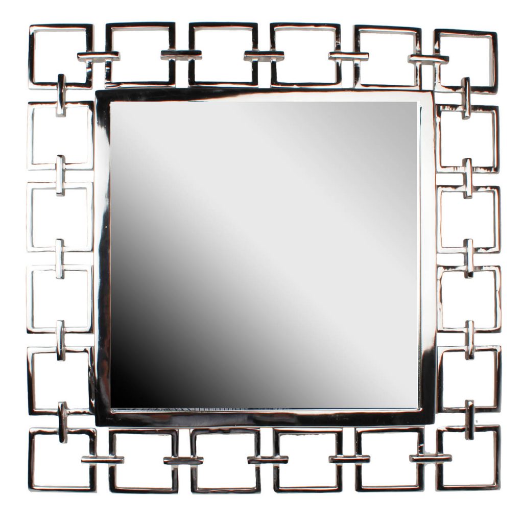 Modern Style Metal Openwork Square Framed Mirror Silver-zoom-1