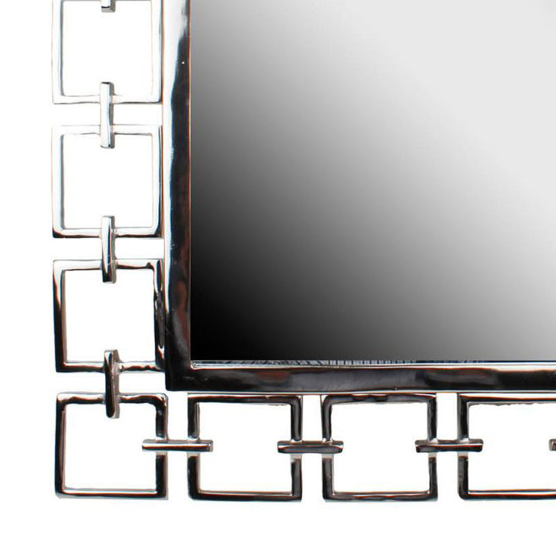 Modern Style Metal Openwork Square Framed Mirror Silver-zoom-