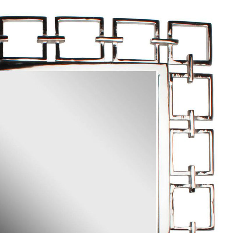 Modern Style Metal Openwork Square Framed Mirror Silver-zoom-