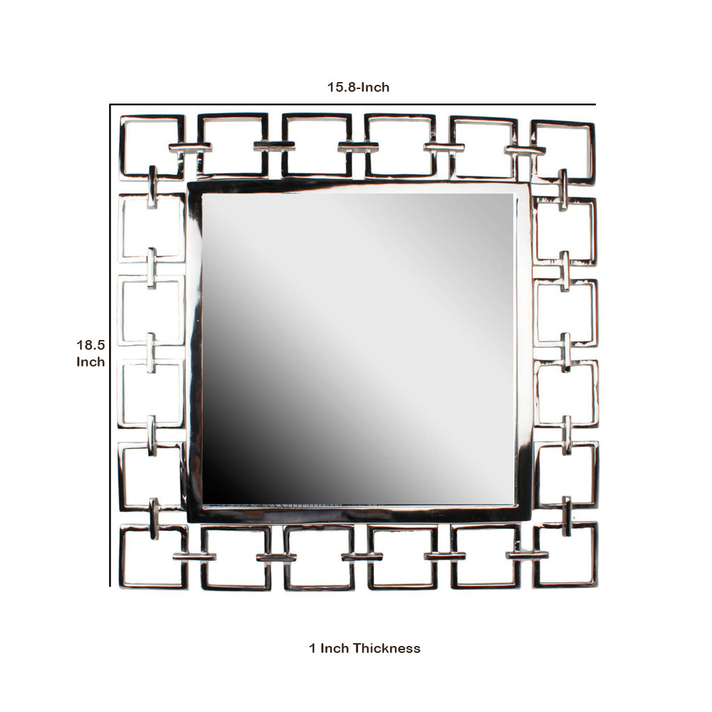Modern Style Metal Openwork Square Framed Mirror Silver-zoom-5