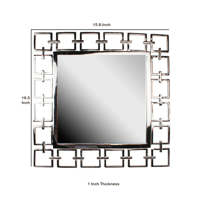 Modern Style Metal Openwork Square Framed Mirror Silver-zoom-