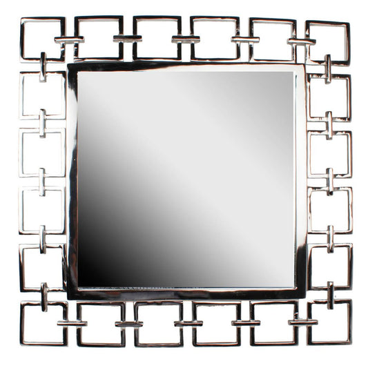 Modern Style Metal Openwork Square Framed Mirror Silver