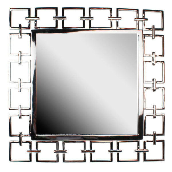 Modern Style Metal Openwork Square Framed Mirror Silver