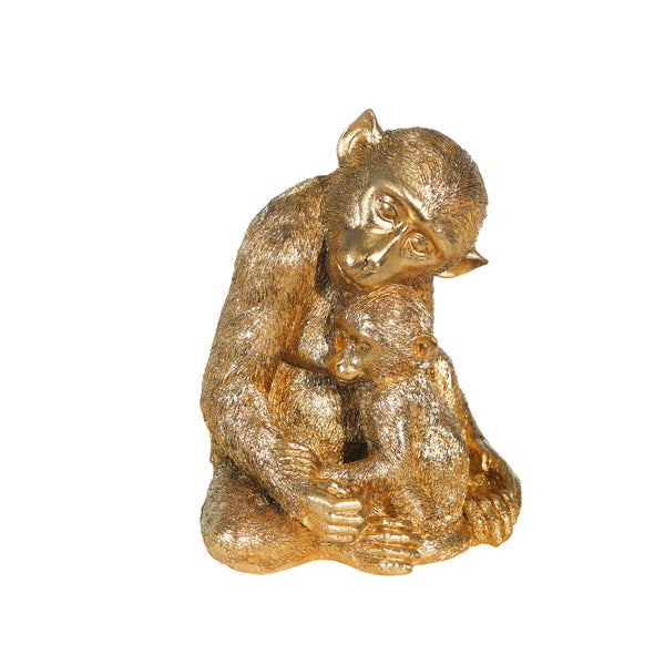 Decorative Miniature Monkey With Baby Polyresin Figurine Gold