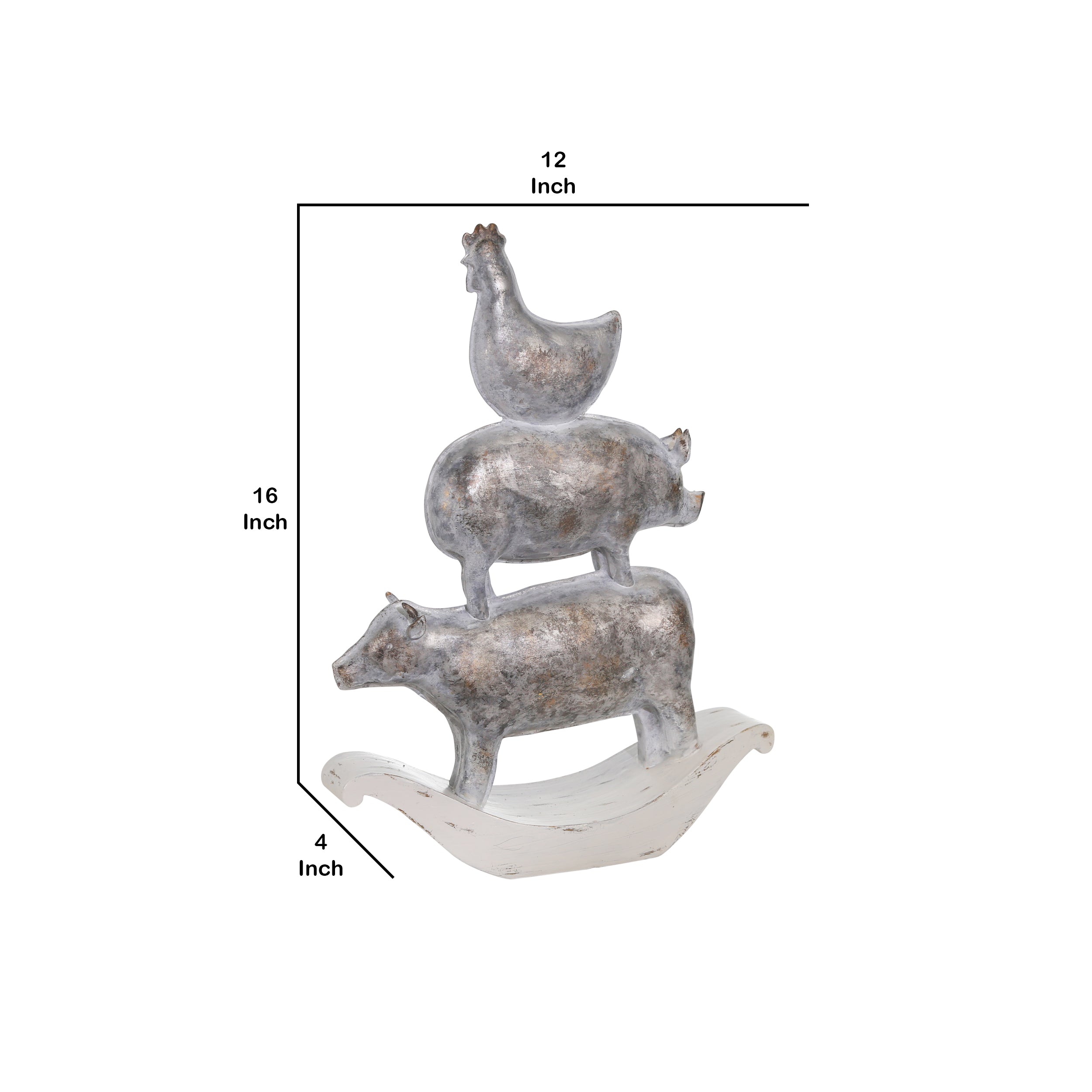Decorative Polyresin Sculpture With Stacked Animals White And Bronze-zoom-5