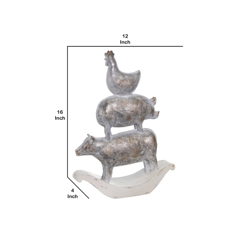 Decorative Polyresin Sculpture With Stacked Animals White And Bronze-zoom-
