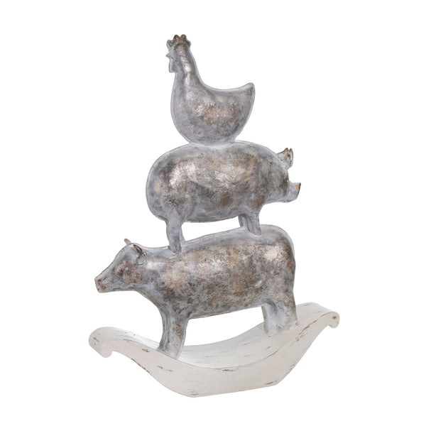 Decorative Polyresin Sculpture With Stacked Animals White And Bronze