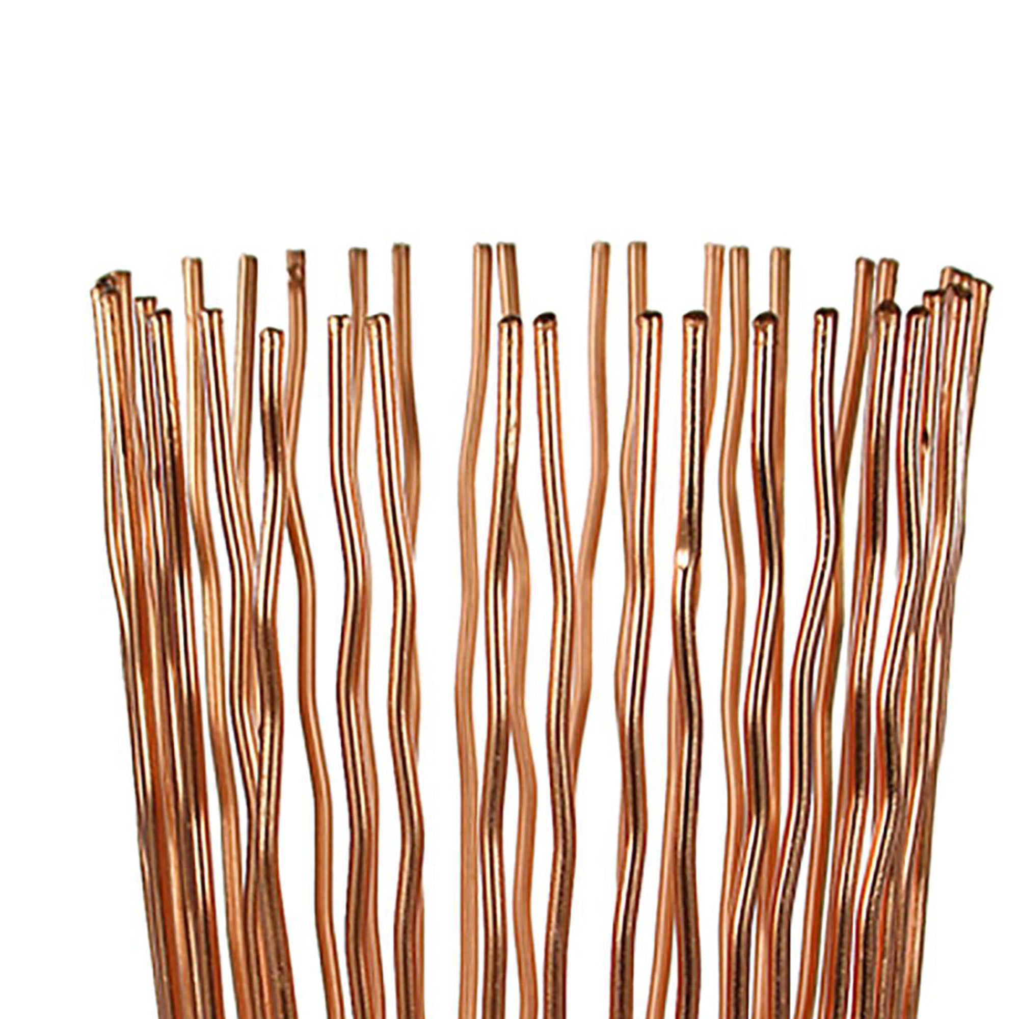 Metal Pillar Candle Holder With Wavy Wires Rose Gold