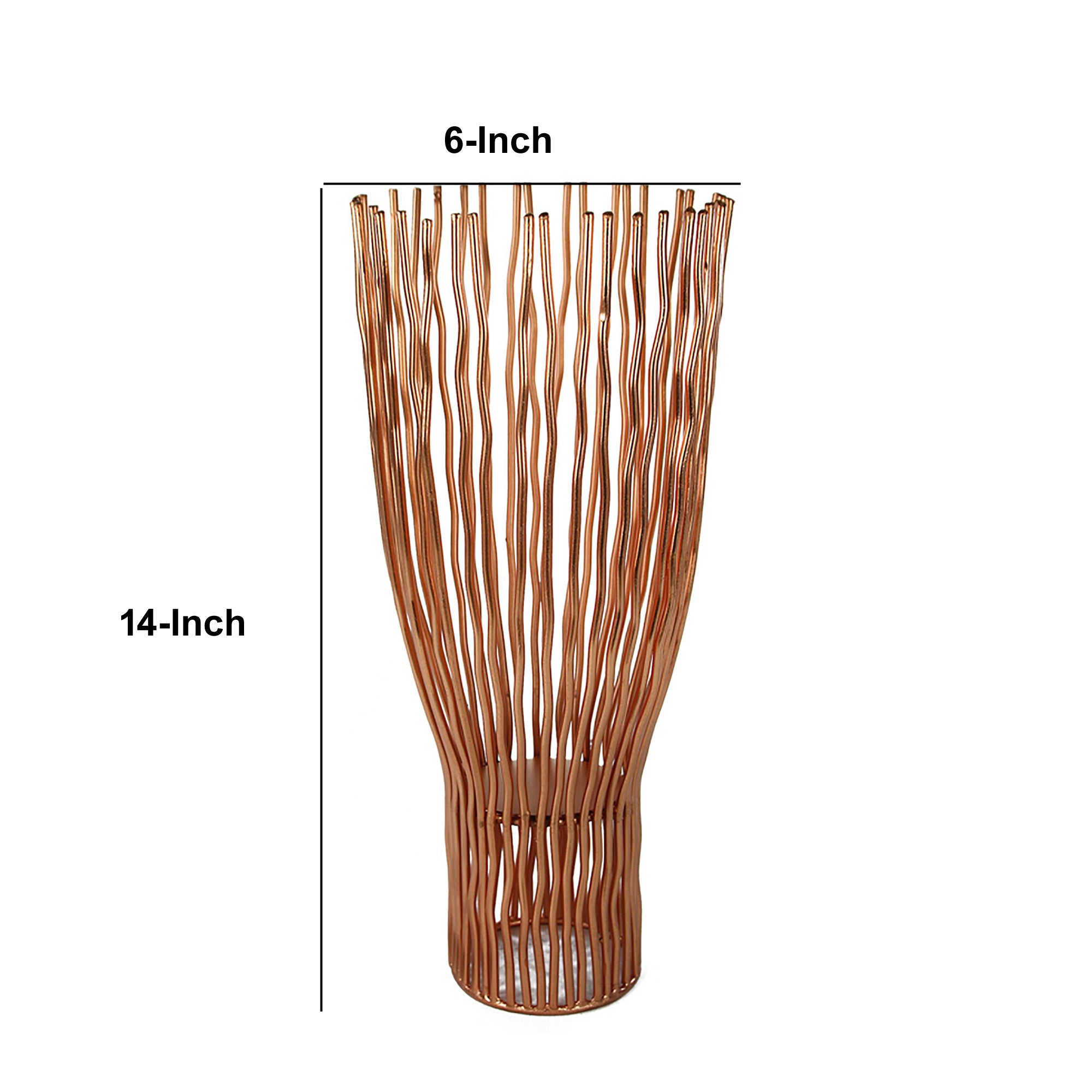 Metal Pillar Candle Holder With Wavy Wires Rose Gold-zoom-5