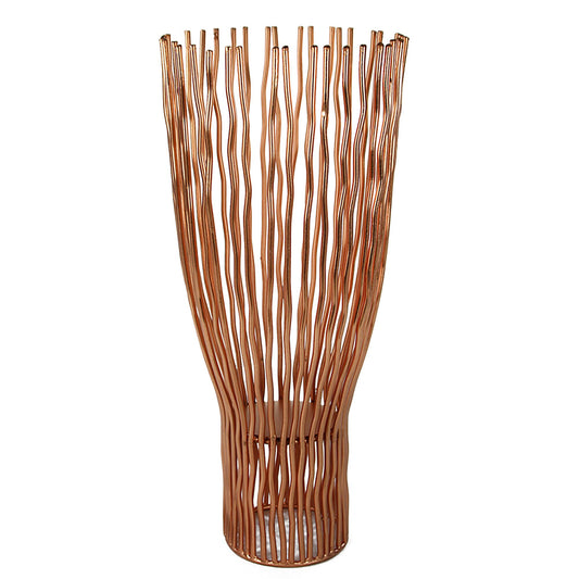 Metal Pillar Candle Holder With Wavy Wires Rose Gold