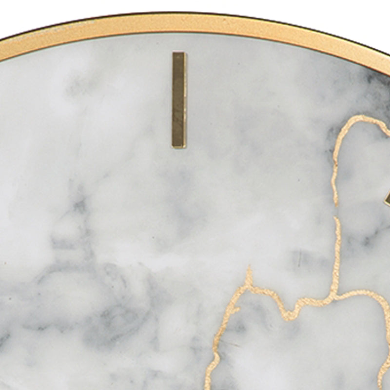 Round Metal Wall Clock With Faux Marble Background Gold And White-zoom-