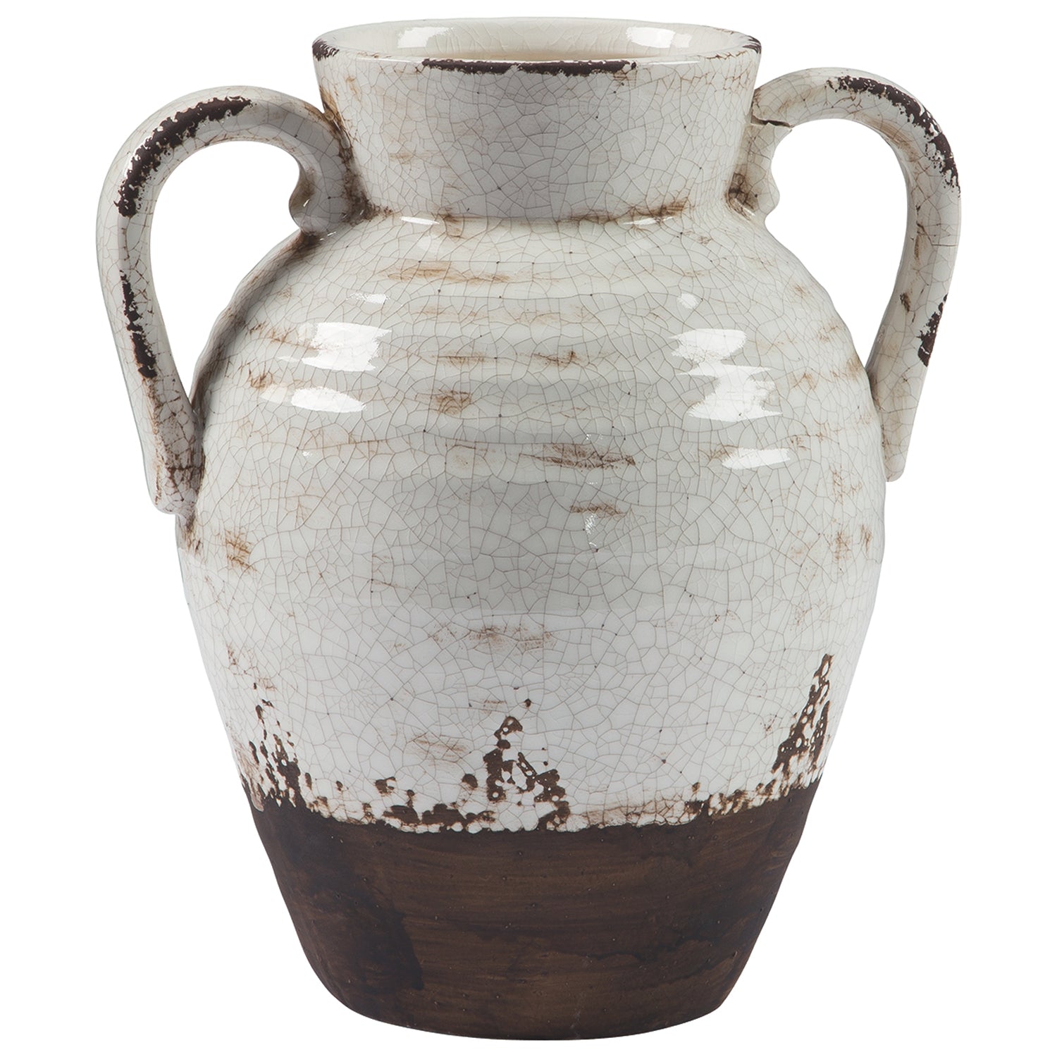 Ceramic Decorative Vase In Amphora Shape Small White And Brown-zoom-1