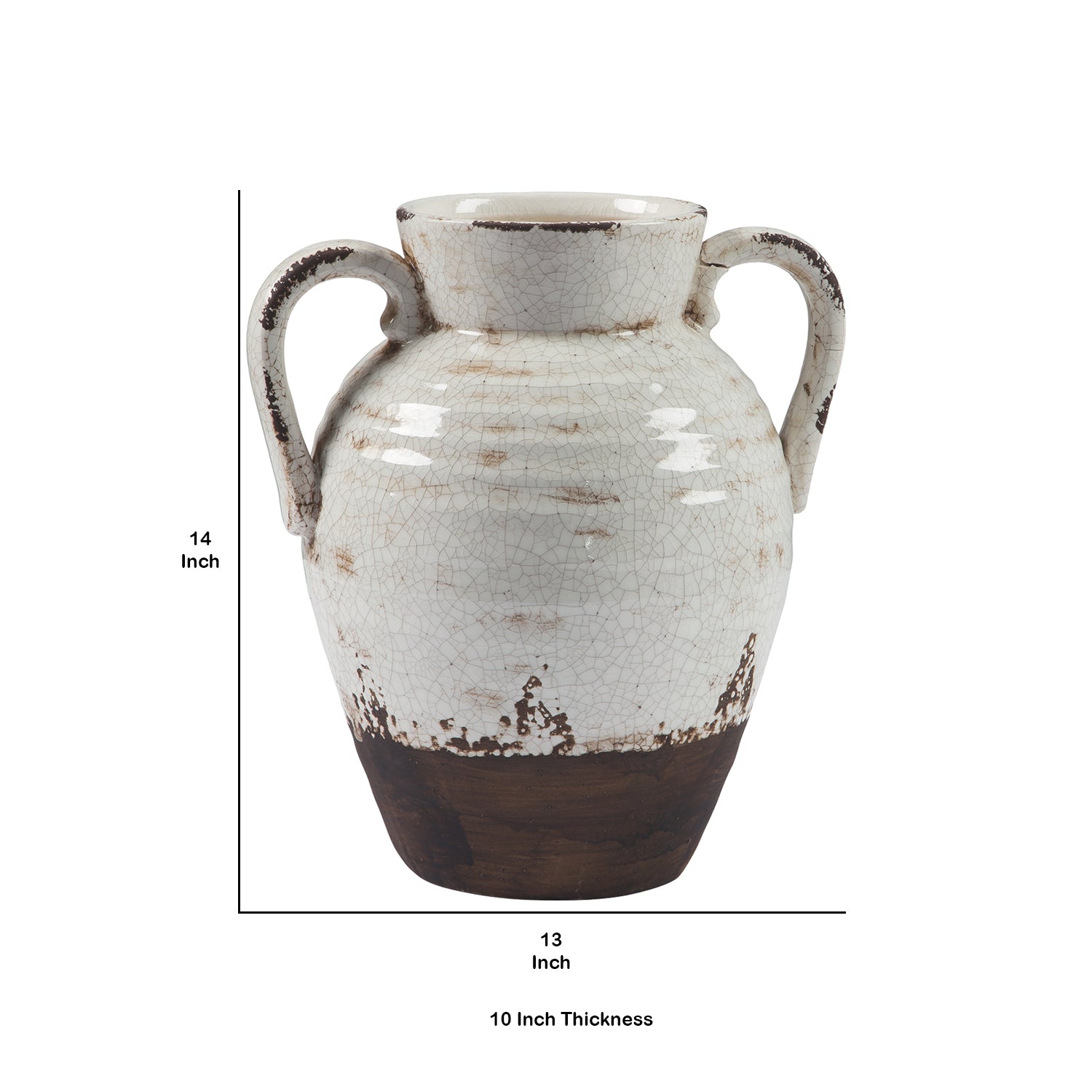 Ceramic Decorative Vase In Amphora Shape Small White And Brown-zoom-5