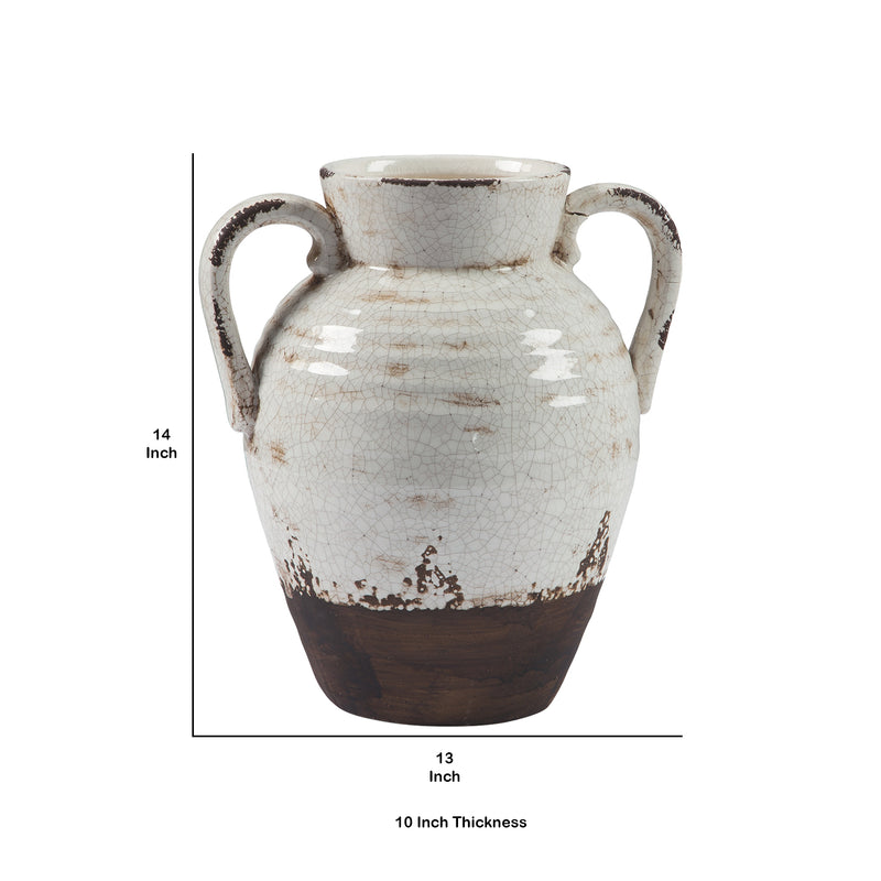 Ceramic Decorative Vase In Amphora Shape Small White And Brown-zoom-