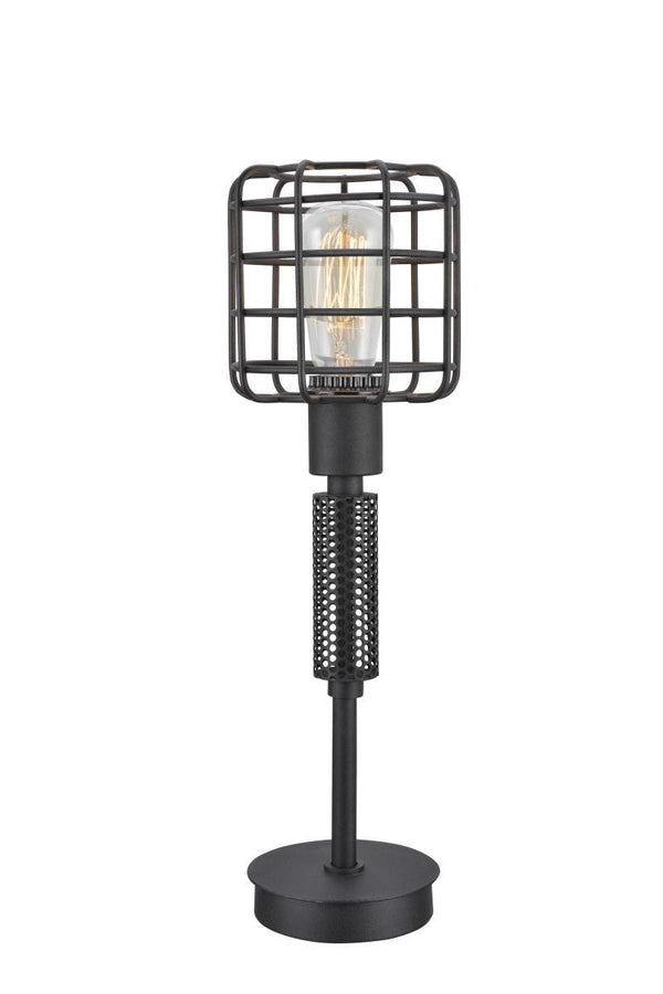 Contemporary Style Caged Shade Table Lamp with Mesh Pattern Black-zoom-