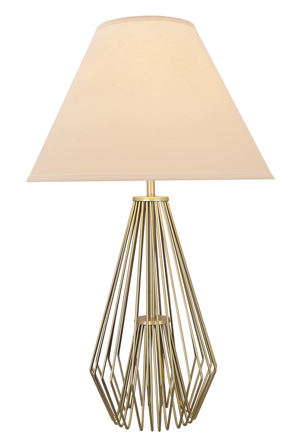 Caged Pattern Metal Table Lamp with Flared Empire Shade Beige and Golden