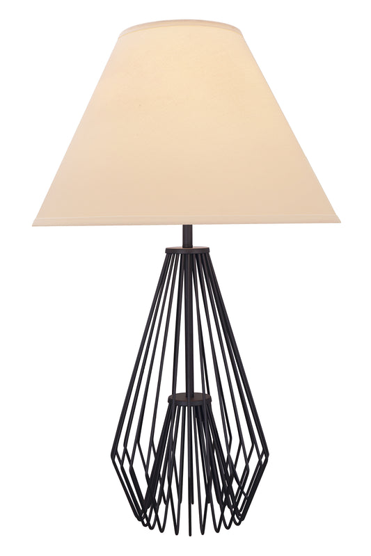 Modern Flared Empire Shade Table Lamp with Caged Pattern Black and Beige