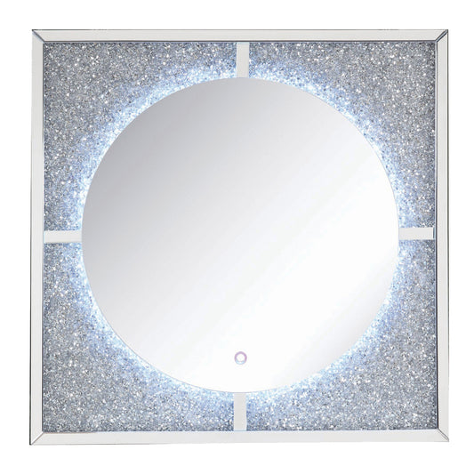 Wooden Accent Wall Decor With Faux Stone Inlay And Led Bulb Silver