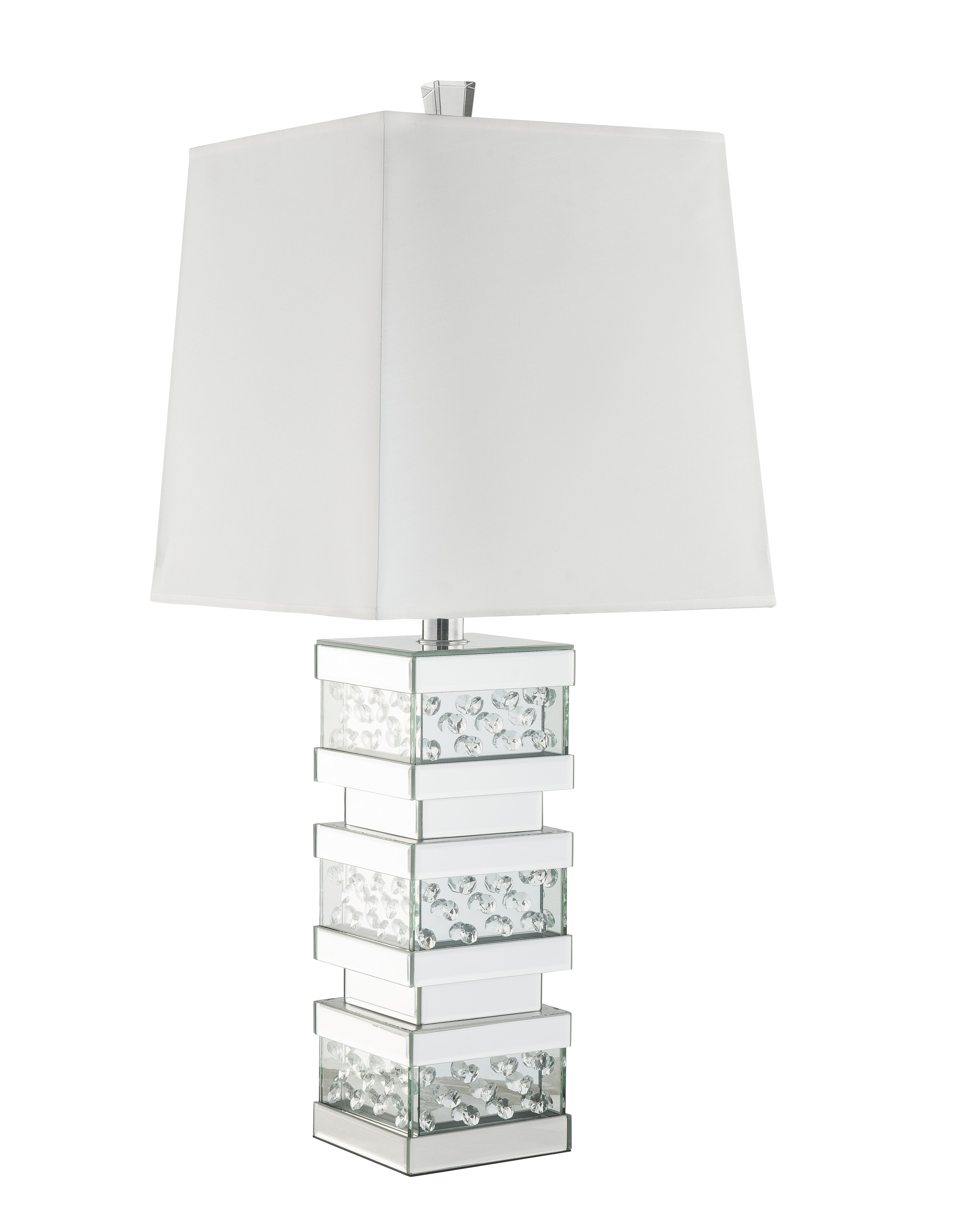 Contemporary Square Table Lamp with Pedestal Mirrored Base White and Clear-zoom-1
