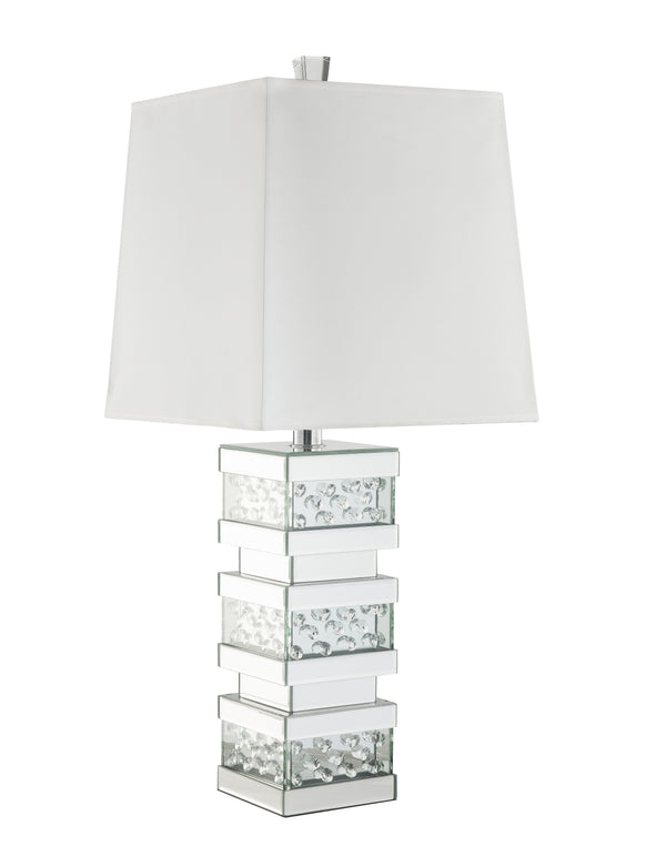 Contemporary Square Table Lamp with Pedestal Mirrored Base White and Clear