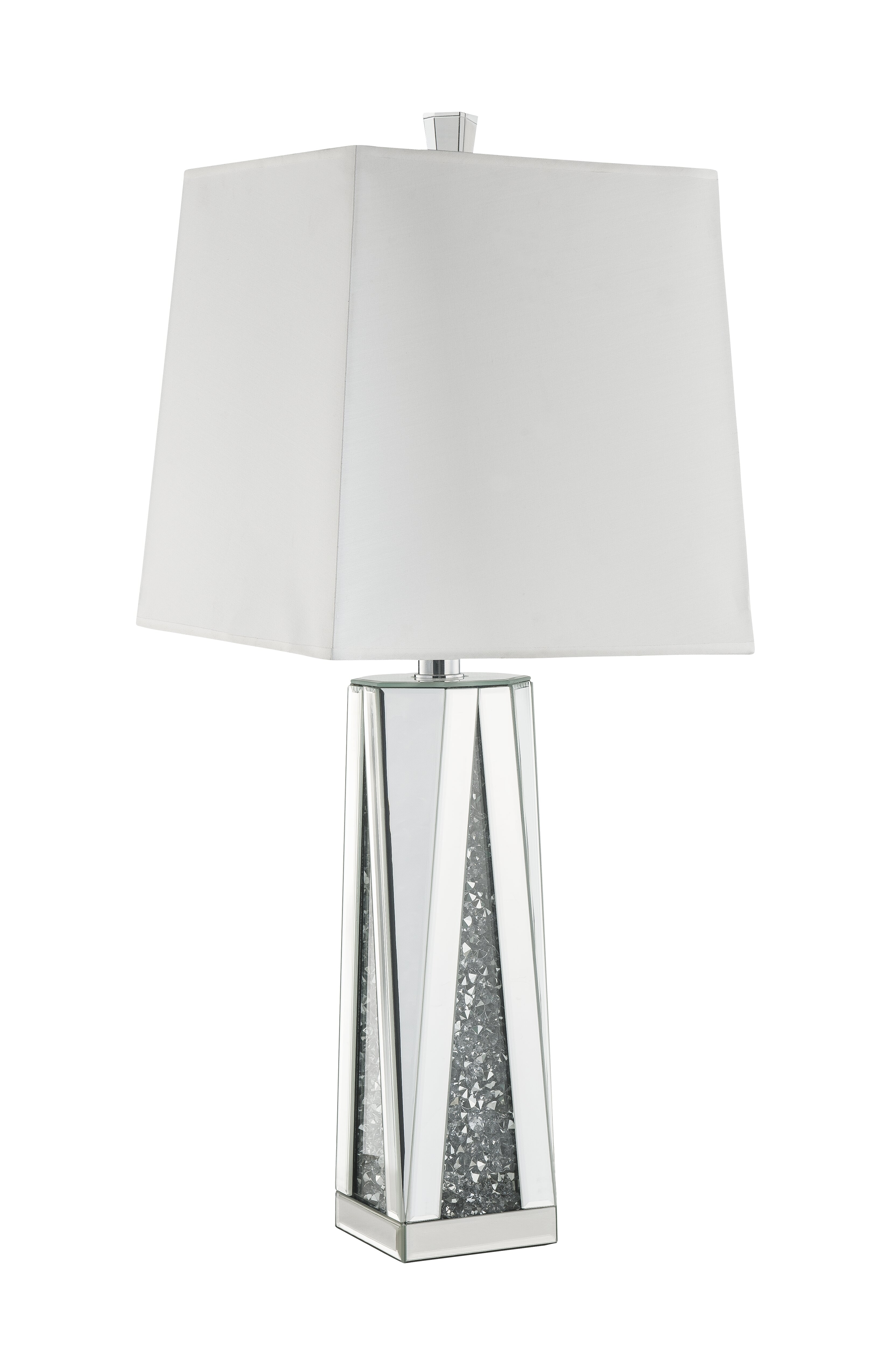 Contemporary Square Table Lamp with Faux Diamond Inlays White and Clear-zoom-1