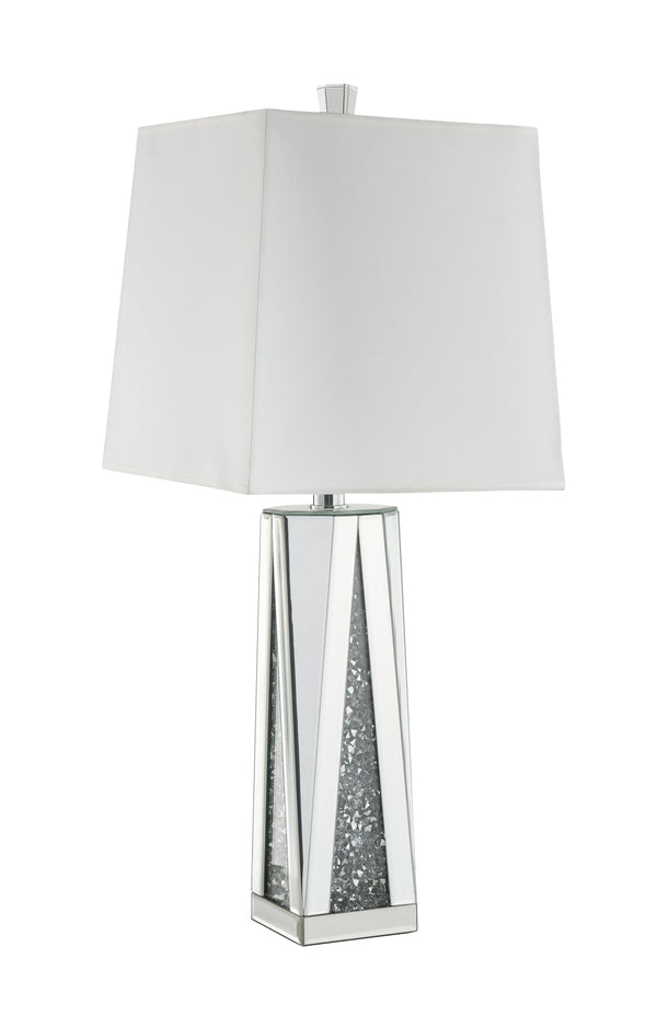 Contemporary Square Table Lamp with Faux Diamond Inlays White and Clear
