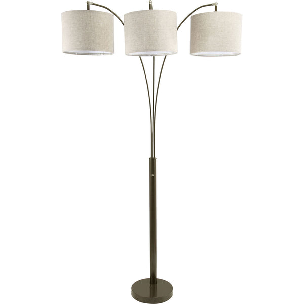 Floor Lamp With 3 Fabric Wrapped Drum Shades And Conjoined Base Brown