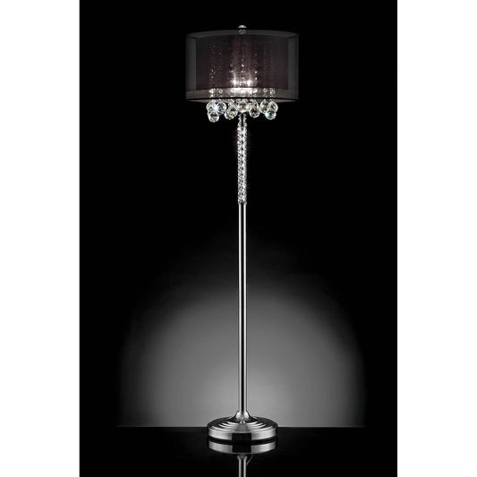 Floor Lamp With Hanging Crystals Droplets And Dark Shade Silver