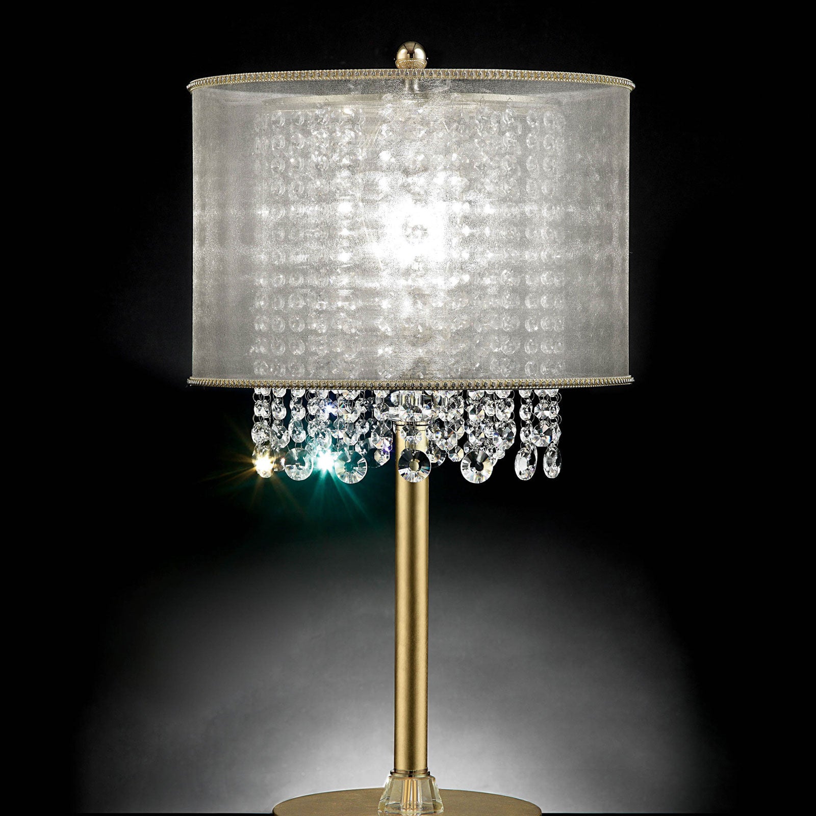 Table Lamp with Hanging Crystal Droplets and White Drum Shade Gold-zoom-1