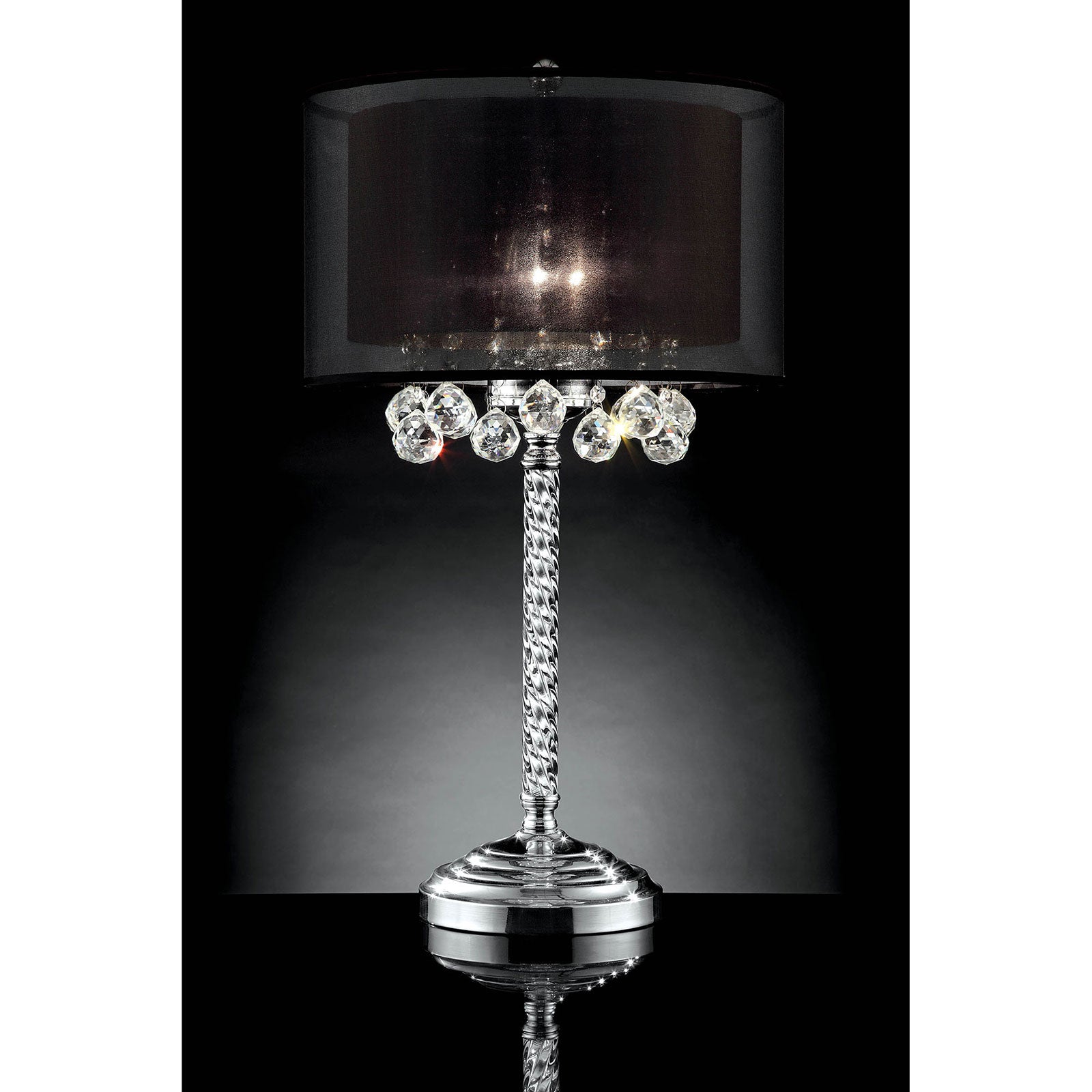 Table Lamp with Twisted Crystal Stand and Hanging Cystal Droplets Silver