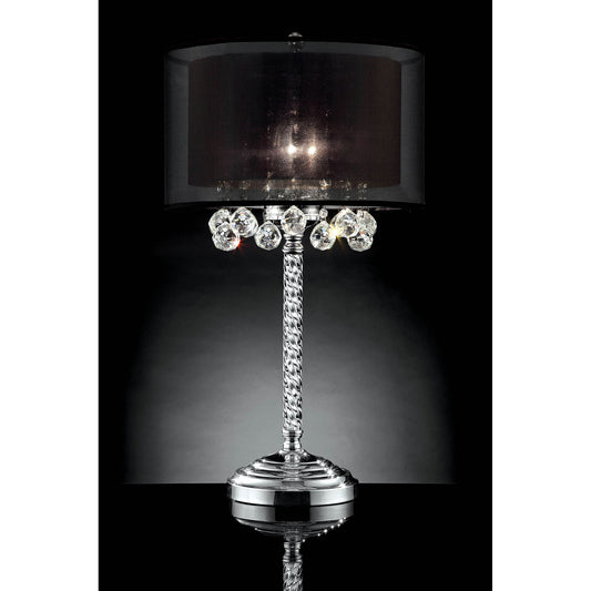 Table Lamp with Twisted Crystal Stand and Hanging Cystal Droplets Silver